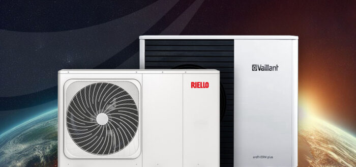 Heat pumps in front of a space background 